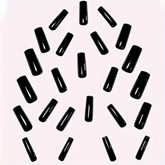 24Pcs Glossy Black Press On Nails Long Ballerina Fake Nails Minimalist Style - Picture 7 of 7